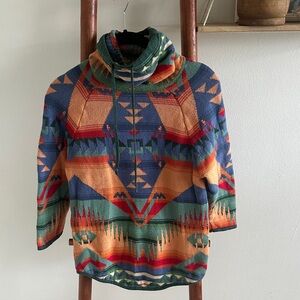 Vintage Chaps Southwestern Aztec print cowl neck sweater with 3/4 sleeves